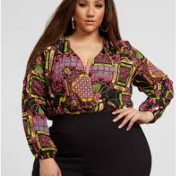 Fashion to Figure Tops - Fashion to Figure Davina Chain print bodysuit wrap-style size 3 plus
